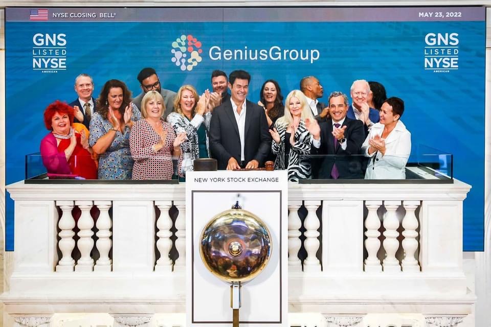 Eva Maria Mantziou at the New York Stock Exchange closing bell ceremony for Genius Group (NYSE: GNS), 23 May 2022